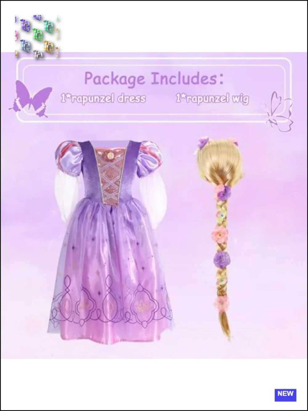 Girls Rapunzel Princess Dress Costume with Wig - Kids Dress Up